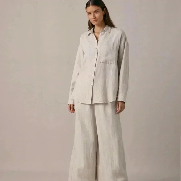 Oysho Sand Linen Button Down Shirt Size S New With Tag - Picture 3 of 5